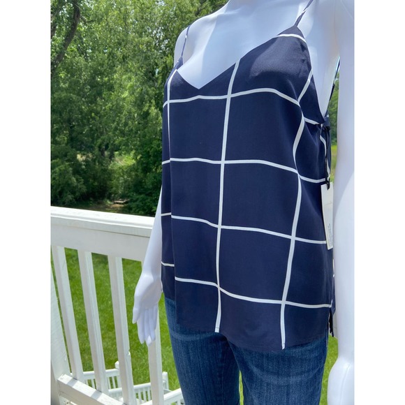 L'AGENCE Jane Windowpane Silk Camisole Top - Navy/White - Size XS* WOM203 - Picture 4 of 8